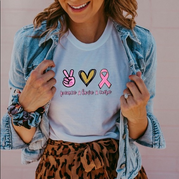 xoxoklowe Tops - Breast Cancer Pink Ribbon Peace Love Cure Premium Graphic Tee Sublimation Ink
